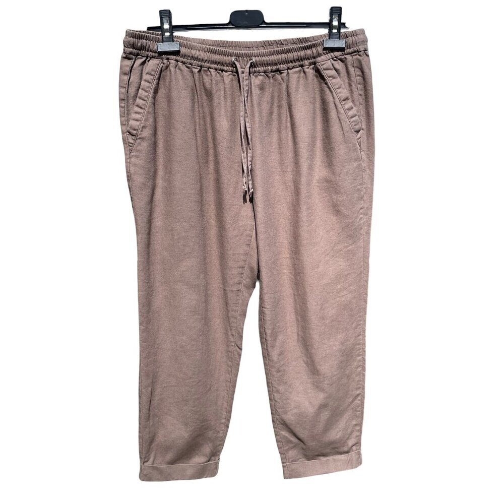 NORTHERN REFLECTIONS Linen Cotton Blend Cuffed Ankle Pants Brown Tan Medium